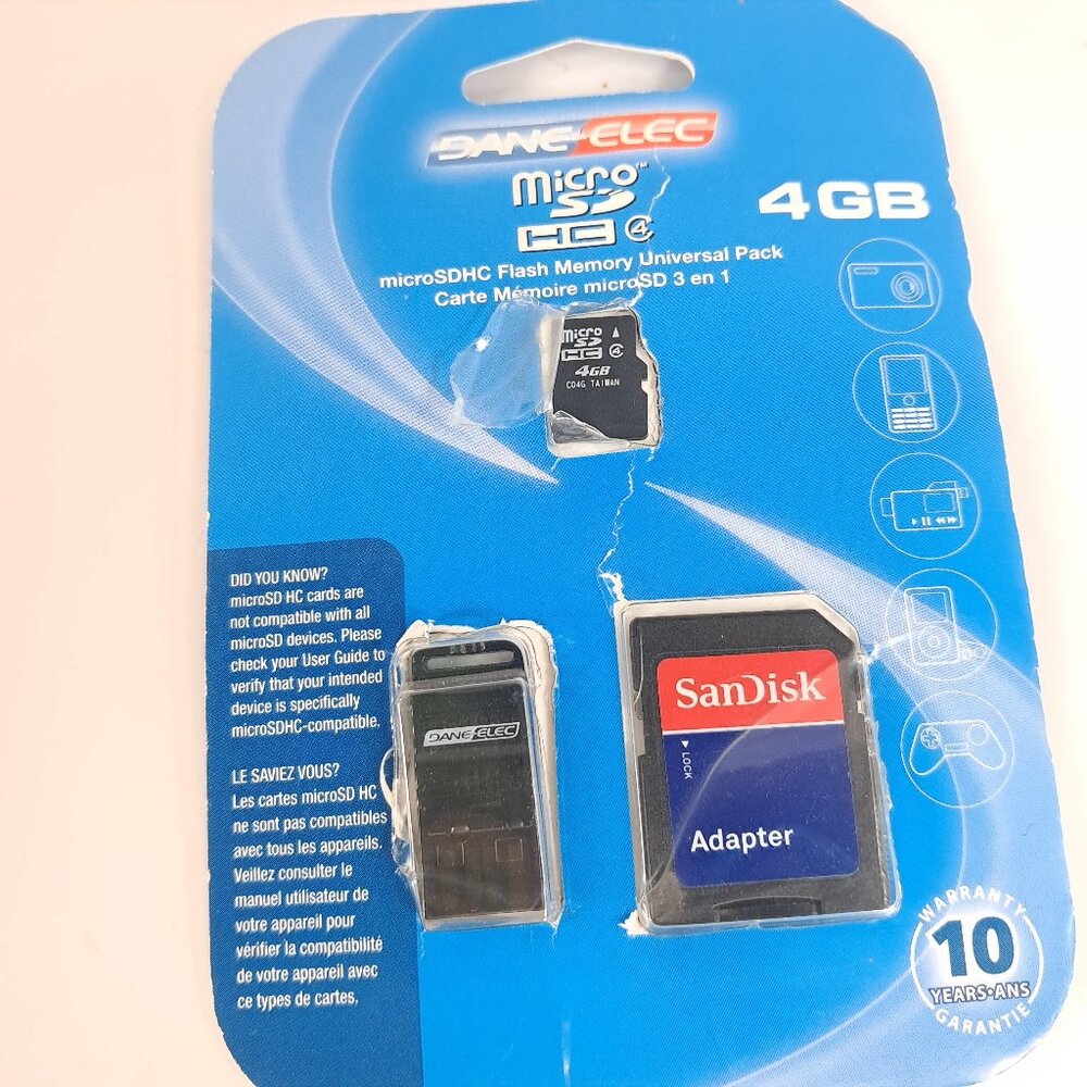 Dane Elec SanDisk adapter MicroSDHC Flash memory 4 GB‎ San Disk Vintage